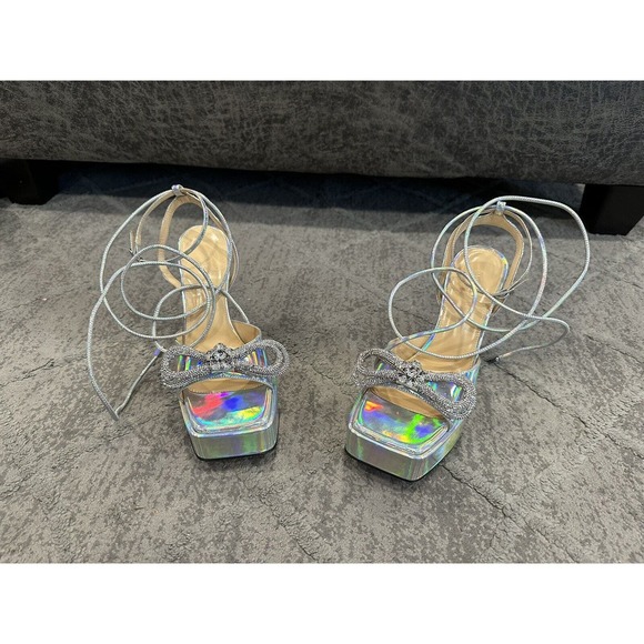 Mach & Mach Double Bow Platform Sandals Heels 38 1/2 STORE MODEL - Picture 1 of 9